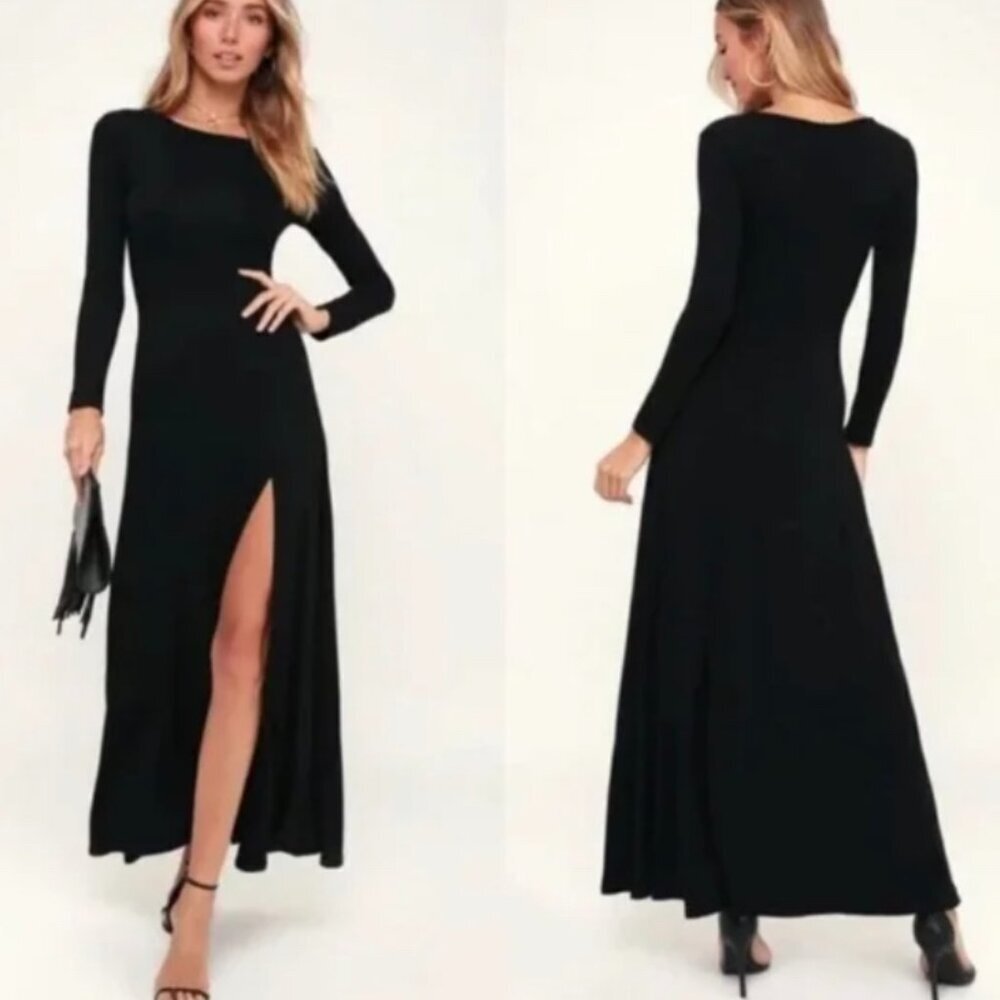 Lulu's Black Long Sleeve Crepe Maxi SZ L #316